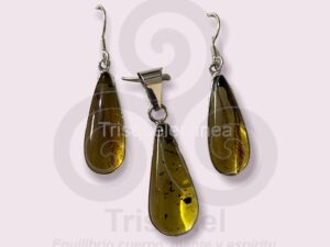 Conjunto Dije Y Pendientes Ambar Plata .925